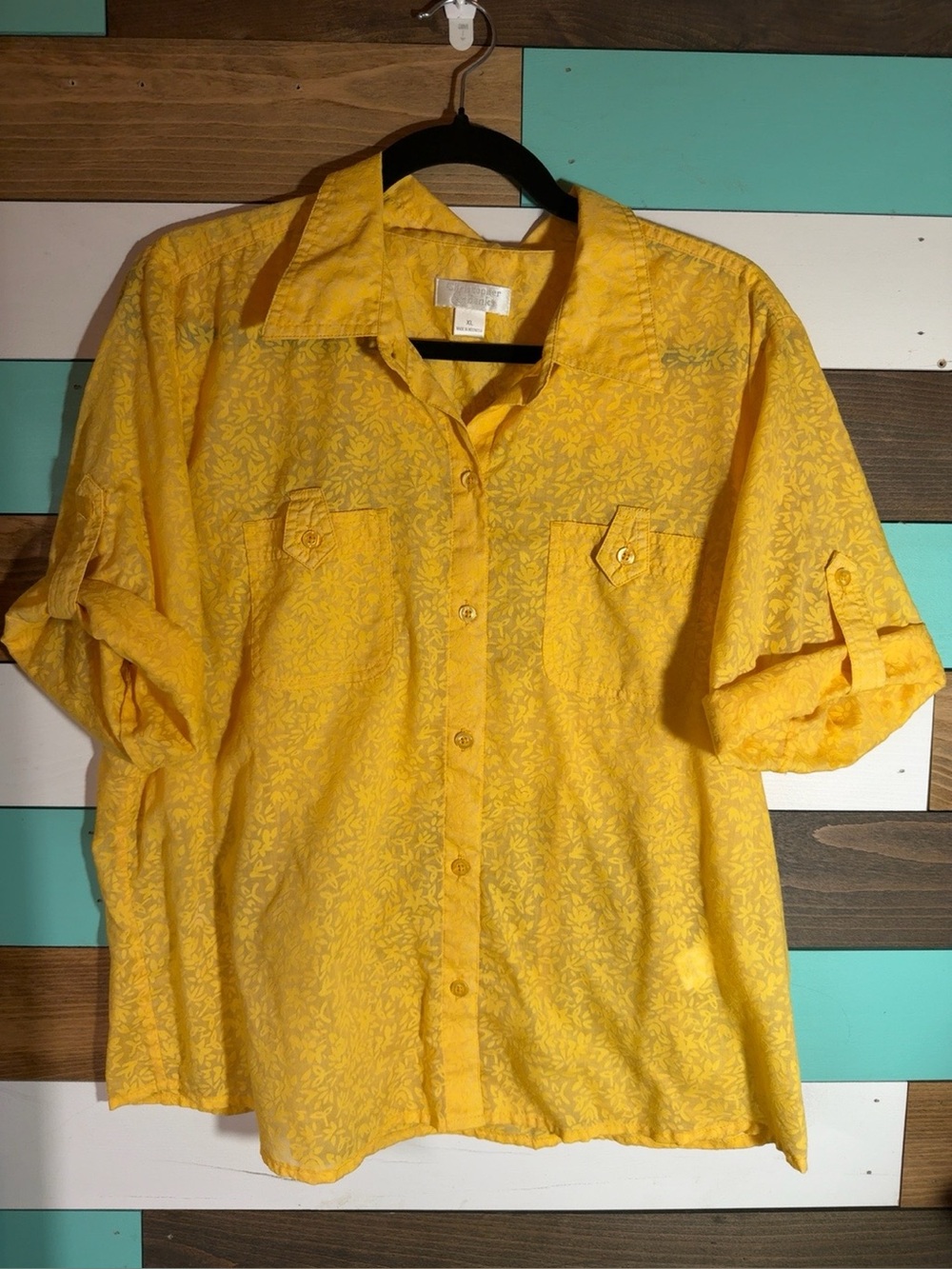 Christopher & Banks Yellow Short-Sleeve Button-Down Shirt